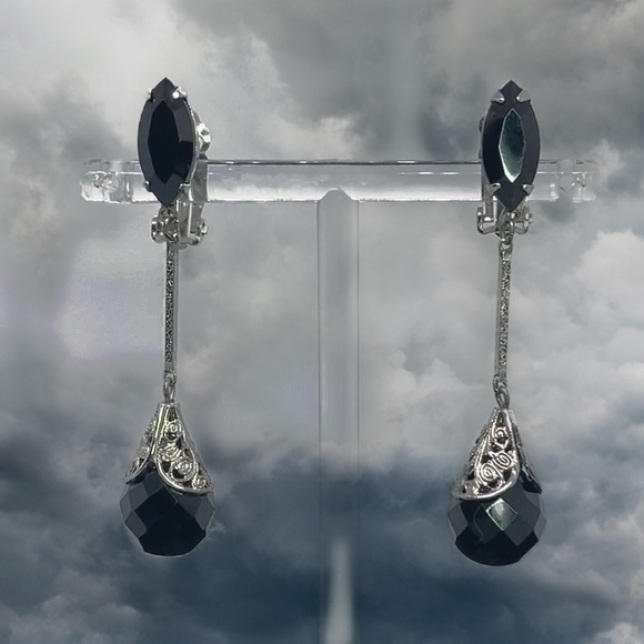 Lewis Segal Calif Black Navette Drop Earrings - Picture 1 of 4